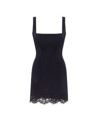 Womens Sultry Black Corset Mini Dress With Lace Hem