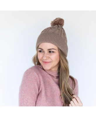 Women's Cable Knit Pom-Pom Beanie - Beige
