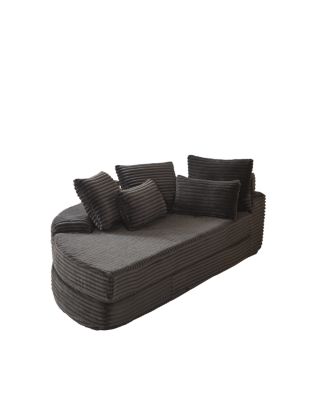 78.5-Inch Corduroy Semi-Circular 2-in-1 Sofa Bed with Neck Pillow & 5 Throw Pillows