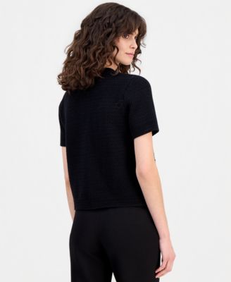 Women's Cotton Open-Knit Button-Front Cardigan