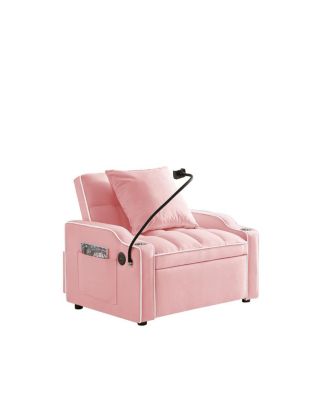 Sofa Bed Convertible Sleeper Chair, Adjustable Pull Out Folding Sofa Bed (Pink)