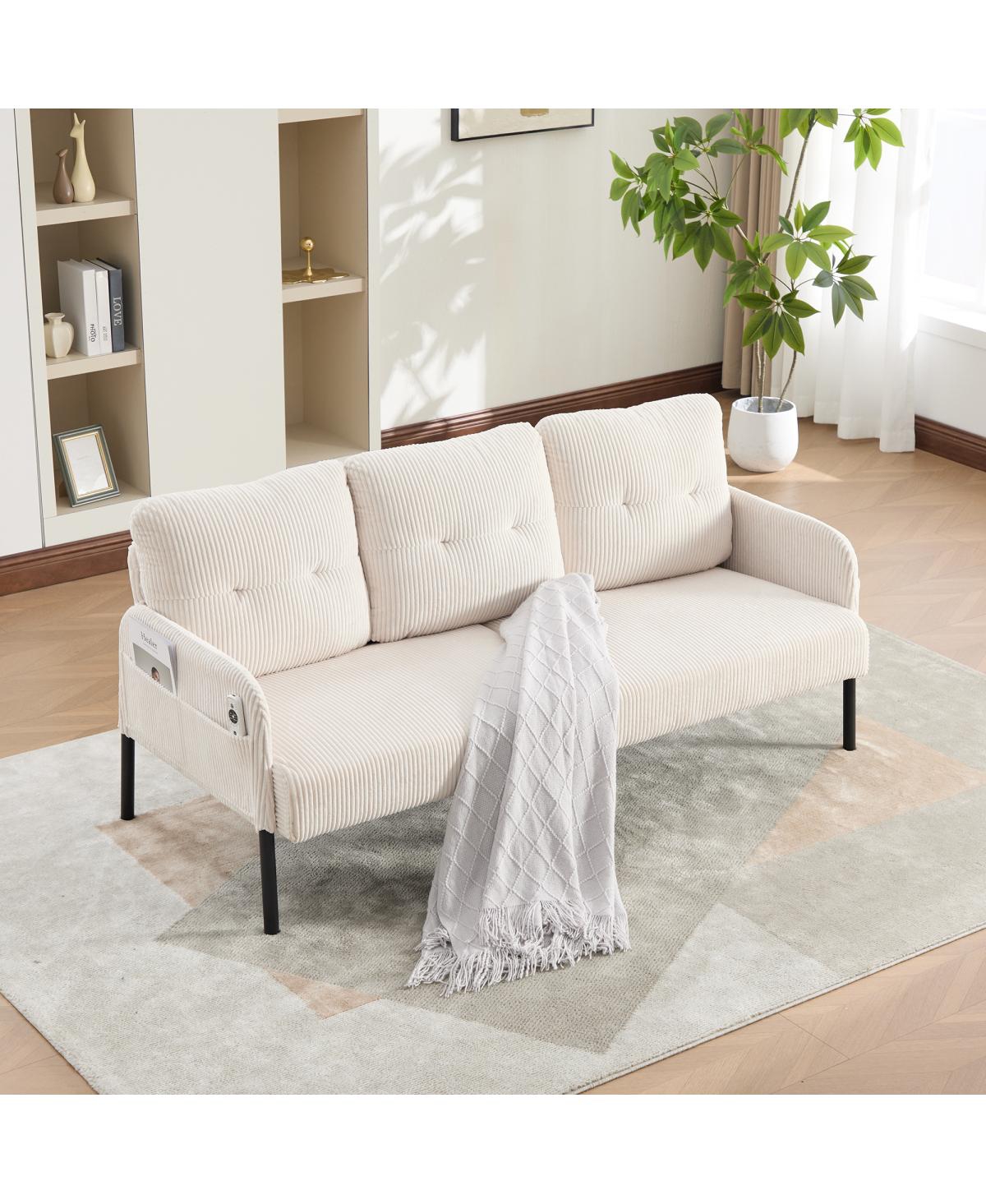 Streamdale Oversized Corduroy Loveseat Sofa with Metal Legs & Side Pockets