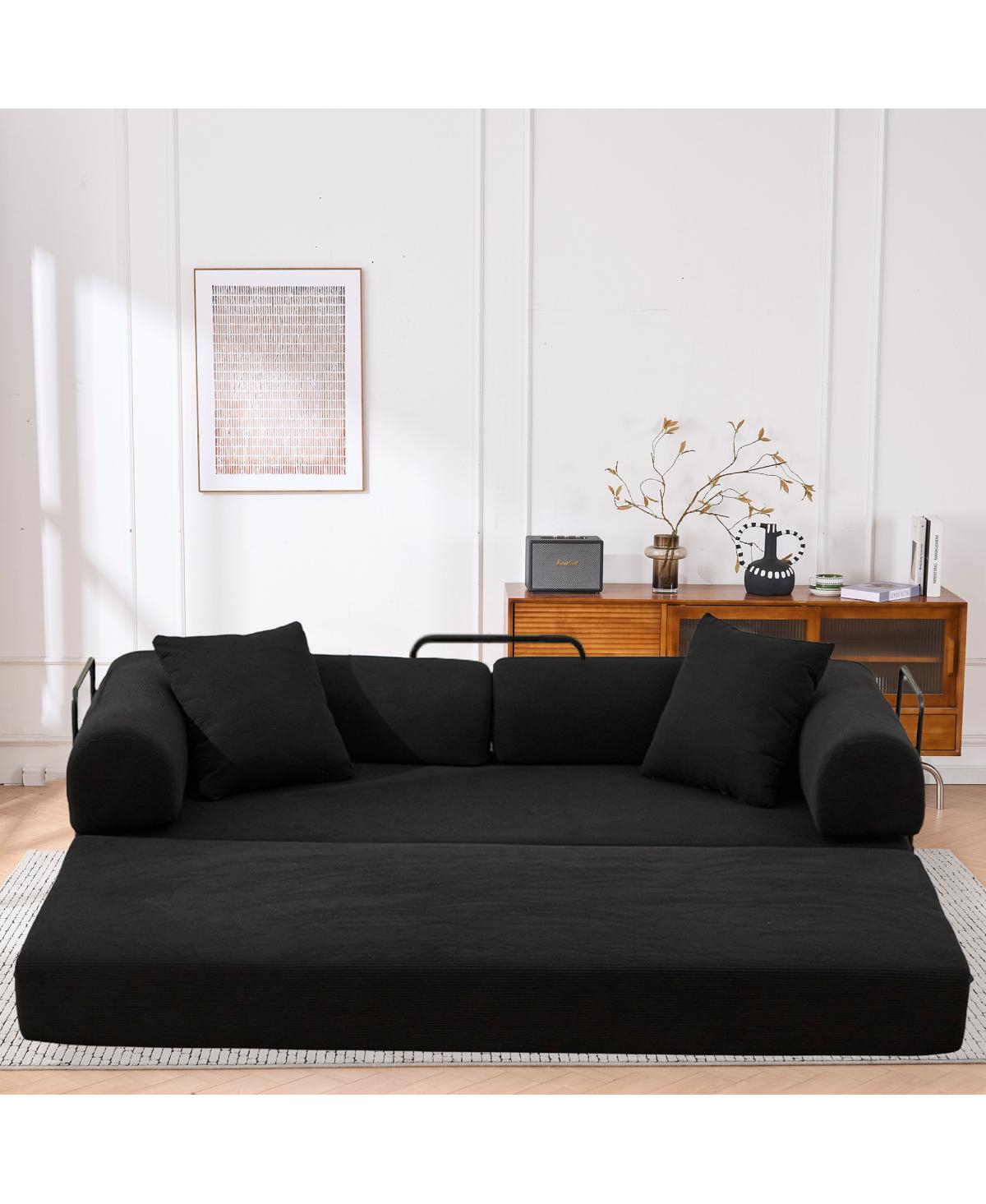 Streamdale Folding Sofa Bed, 63" Convertible Couch with 2 Pillows, Fold Out Mattress