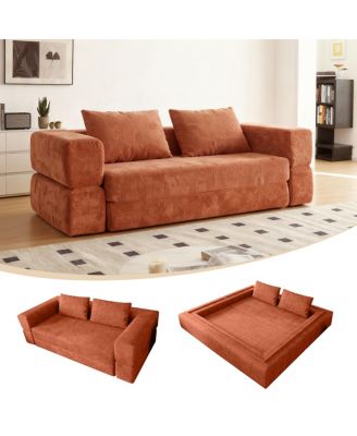 Streamdale Orange Sofa Bed with Rectangle Pillow and Cushions