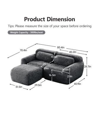  L-shaped Boneless Sofa, Soft Fluffy Plush Fabric, Dark Gray