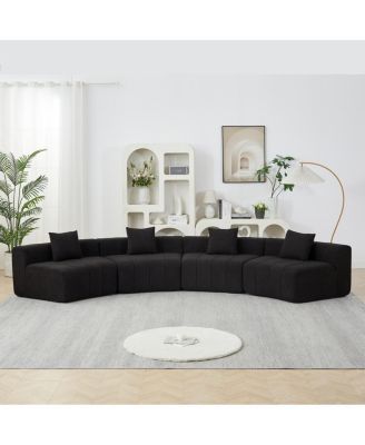  Chenille Curved Sectional Sofa with 4 Pillows, Semi-Circular Modular Design