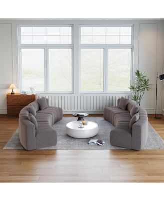 Chenille curved sectional sofa with 6 pillows, semi-circular modular sofa for any room