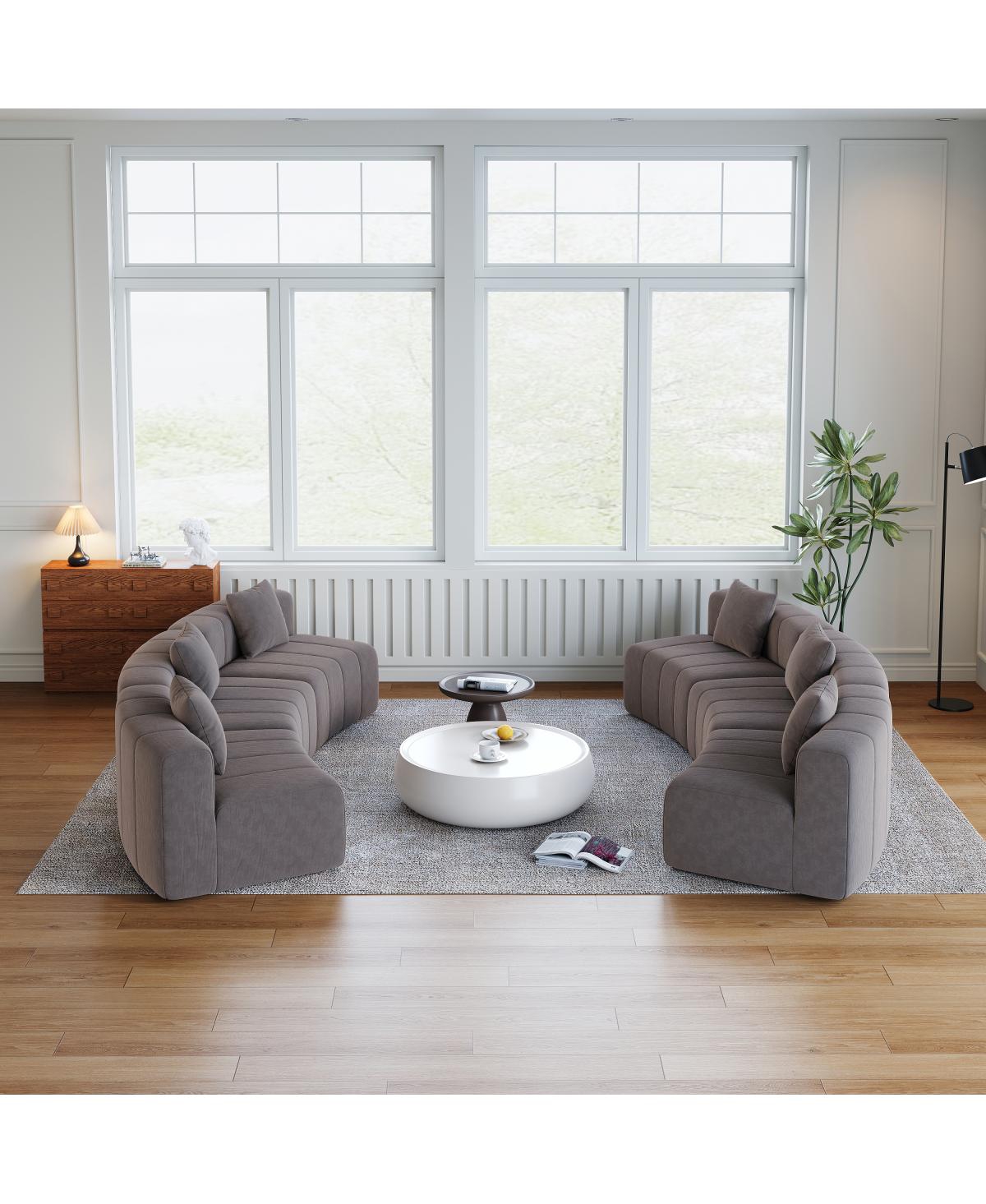 Streamdale Furniture Chenille curved sectional sofa with 6 pillows, semi-circular modular sofa for any room