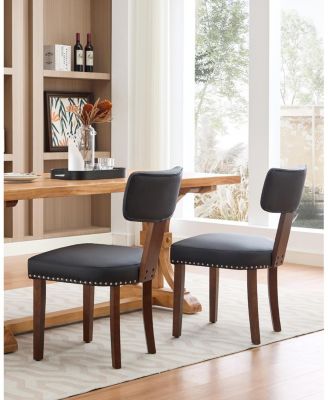 Mid Century Modern Dining Chairs Set of 2,PU Leather Upholstered Accent Curved Backrest Kitchen Chairs with Hardwood Frame for Farmhouse