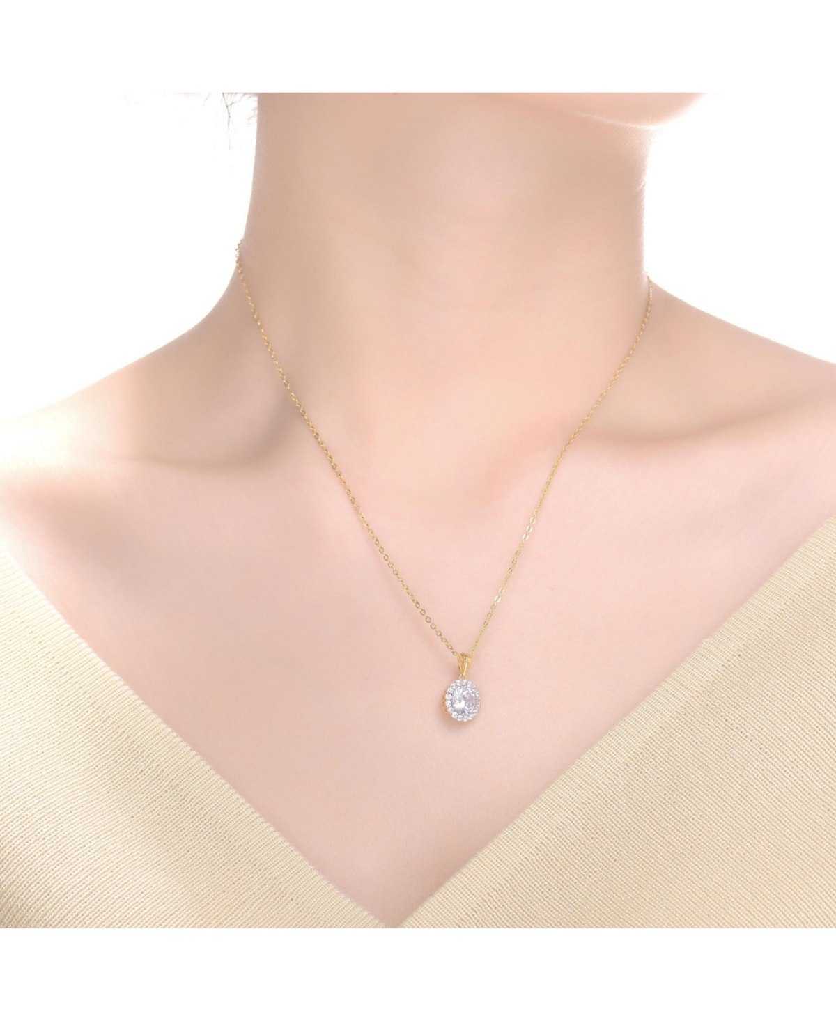 Sterling Silver with Colored Round Cubic Zirconia Halo Necklace