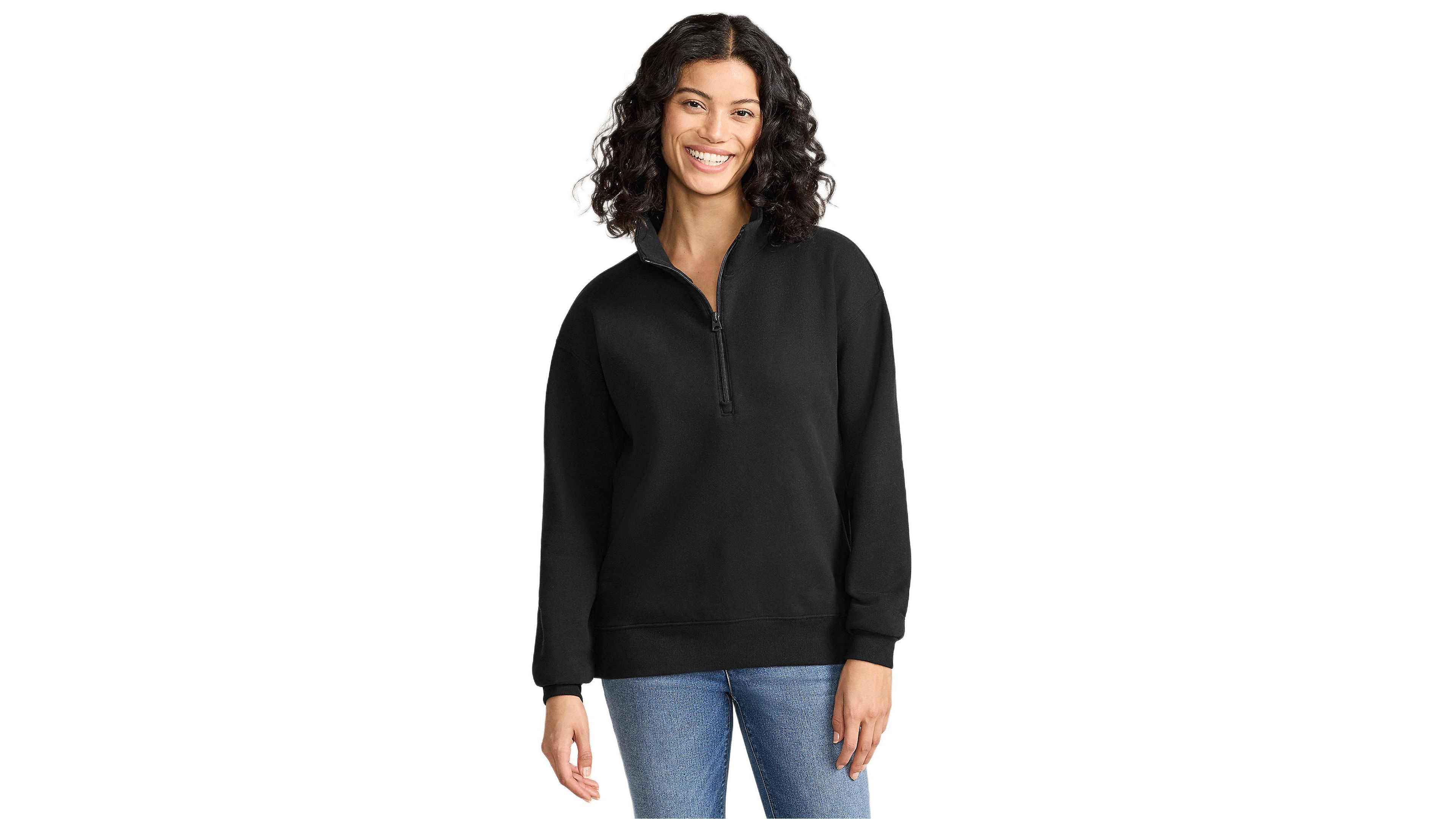 Lands' End Women's Serious Sweats Relaxed Quarter Zip Pullover Sweatshirt