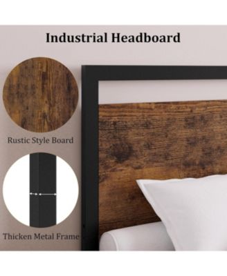 Sturdy Platform Bed Frame with Rustic Wooden Headboard & Footboard, Heavy Duty Wooden Slats, No Box Seasonal Needed, Bedroom - Twin