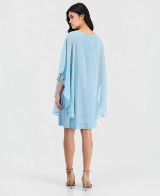 Petite Chiffon-Overlay Cape Dress