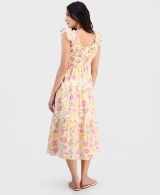 Juniors' Cotton Flutter-Sleeve Midi Dress
