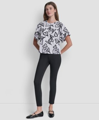 Women's Heart Print Short-Sleeve Crew Neck Top