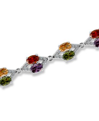 2 1/5 ct. t.w Pave Cubic Zirconia "X" Link 6x4mm Oval Multi Color Glass Stone Stations Bracelet