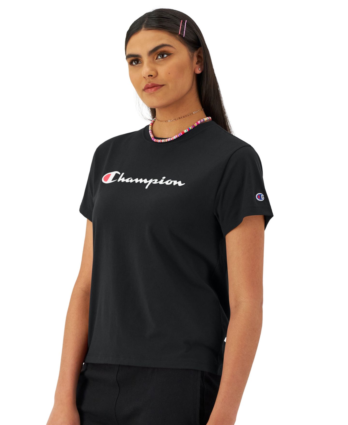 Женская футболка Champion Classic Script Graphic, цвет: Чёрный — фото 2