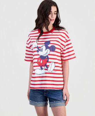 Juniors' Mickey Mouse Striped Crewneck Tee
