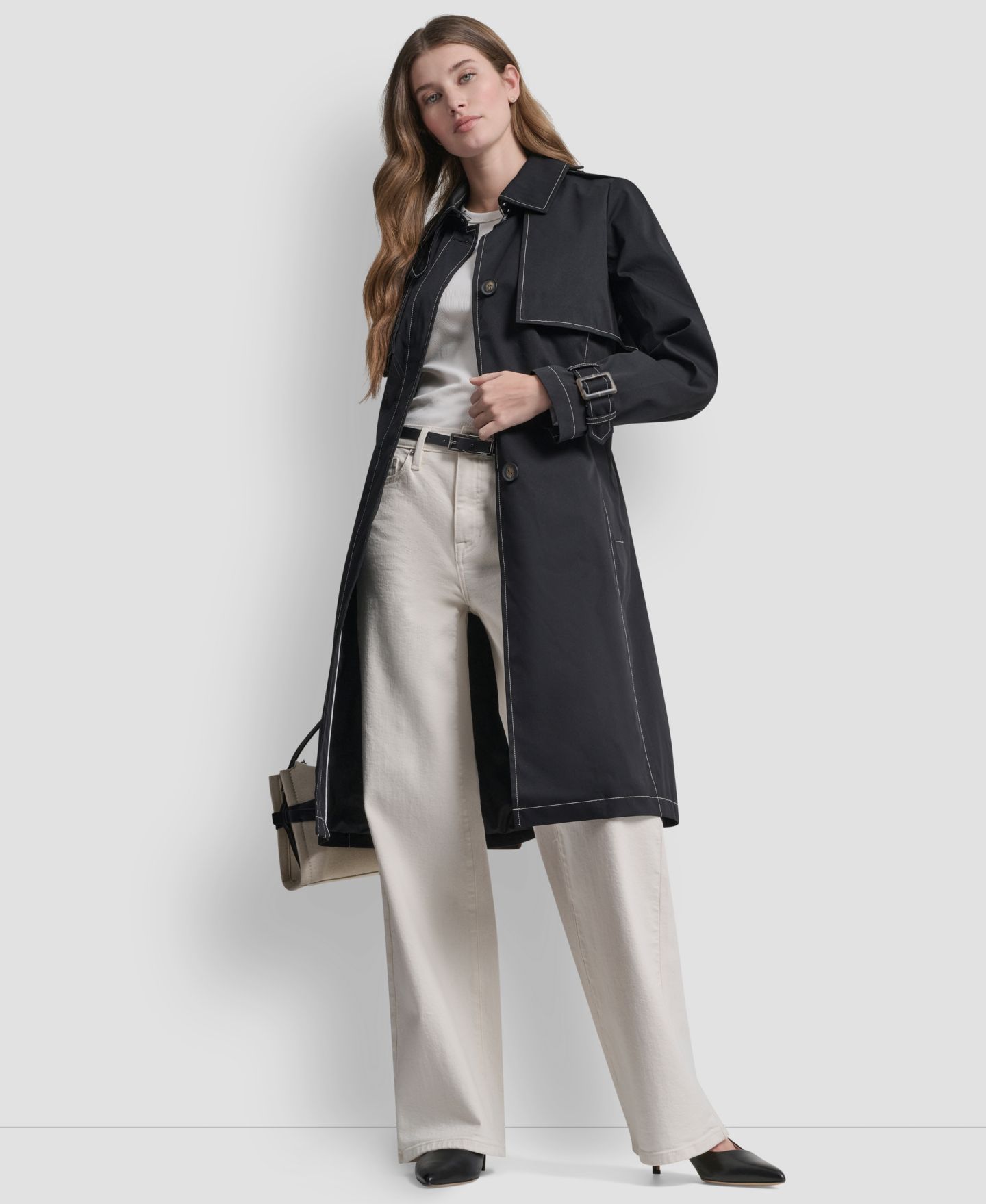 Женский топ DKNY Top Collar Utility Raincoat, цвет: Чёрный — фото 6