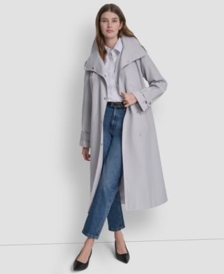 Women's Belted Funnel Collar Long Trench Coat