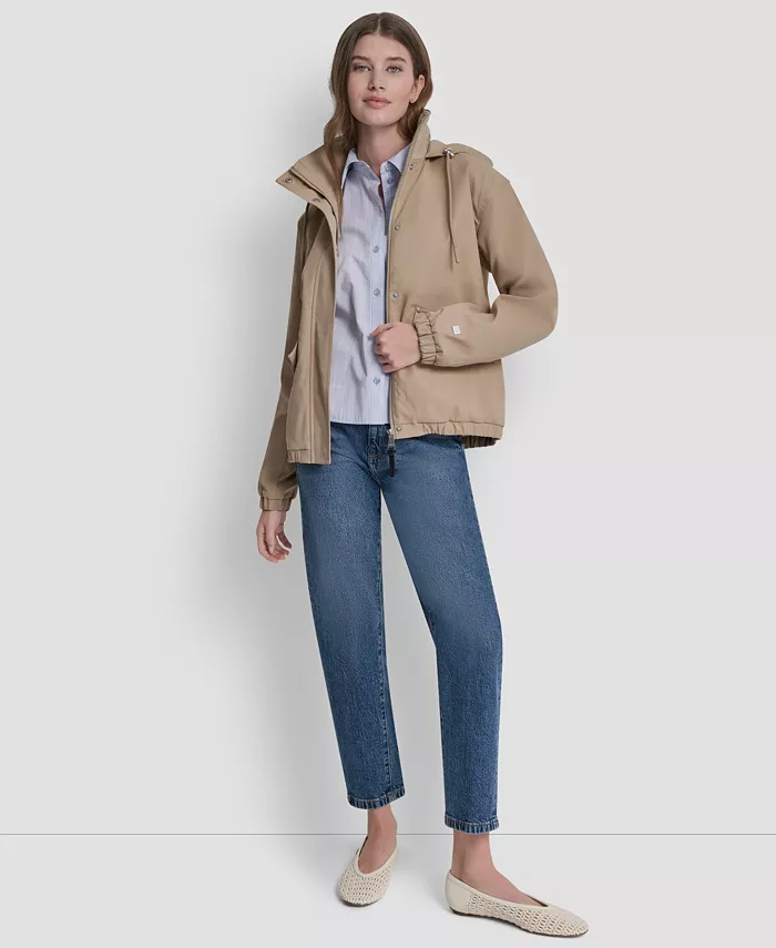 Women's Stand Collar Bomber Raincoat - thumbnail 2
