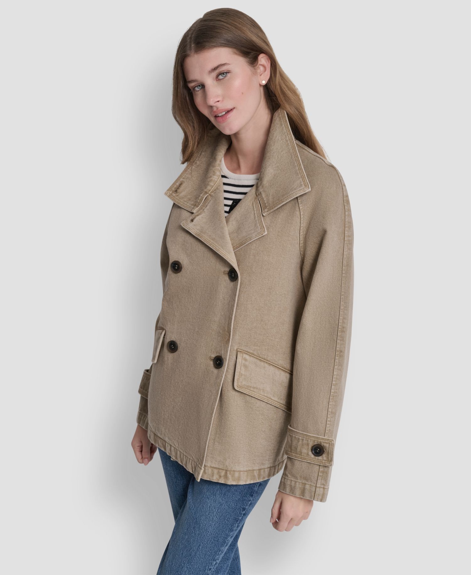 Women's Denim Double Breasted A-Line Coat