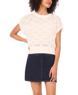 Women's Pointelle Crew Neck Tank Sweater Top