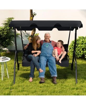 LUCKY ONE 3 Seat Outdoor Patio Canopy Porch Swing with Cushioned Steel Frame