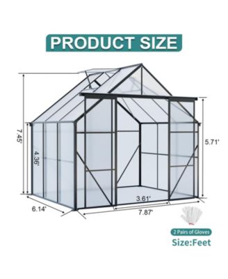 LUCKY ONE 8x6FT Double Door Polycarbonate Greenhouse with Base Anchoring