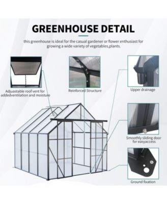 LUCKY ONE 8x8FT Aluminum Double Door Polycarbonate Greenhouse with Raised Base and Anchor