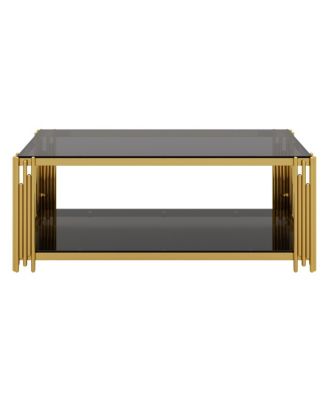 Modern Black Mirror Coffee Table with Gold Finish & Shelf, 47.5