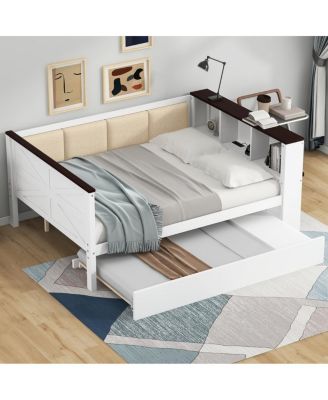 Wood Daybed with Storage, USB, and Trundle