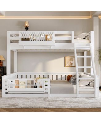 Twin XL over Queen Bunk Bed with Ladder, Guardrails, Pegboard & Bookshelf