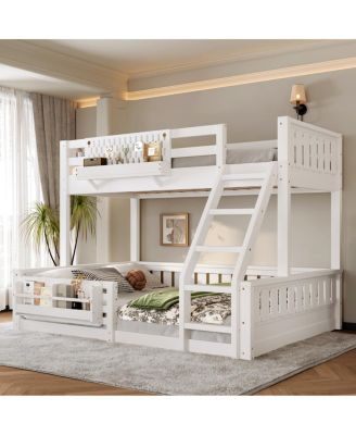 Twin XL over Queen Bunk Bed with Ladder, Guardrails, Pegboard & Bookshelf