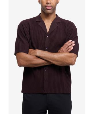 Men's Short Sleeve Vertical Ottoman Camp Collar Button Down Sweater Polo