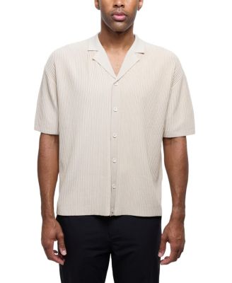 Men's Short Sleeve Vertical Ottoman Camp Collar Button Down Sweater Polo
