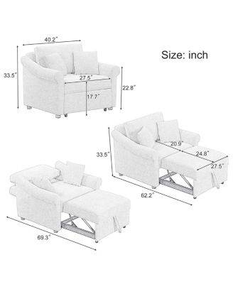 Chenille Convertible Sleeper Chair with Adjustable Backrest