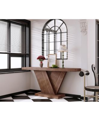 Modern X-Leg Console Table with Solid Wood Veneer, Walnut