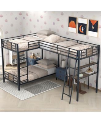 Twin Bunk Bed with Loft Bed, Desk, and Shelf