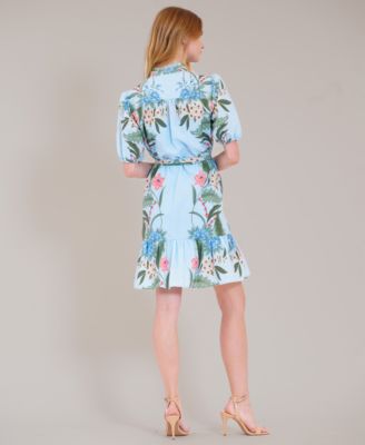 Women's Puff-Sleeve V-Neck Mini Dress