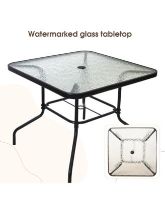 Outdoor Patio Dining Set for 4 People, Metal Patio Furniture Table and Chair Set with Umbrella, Black