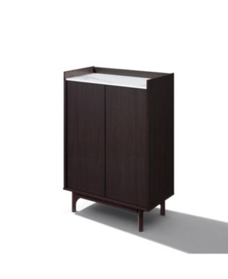 Modi Wenge Accent Cabinet with 2 Doors, Open Storage & Raised Sides, Faux Marble Top, Manufactured Wood