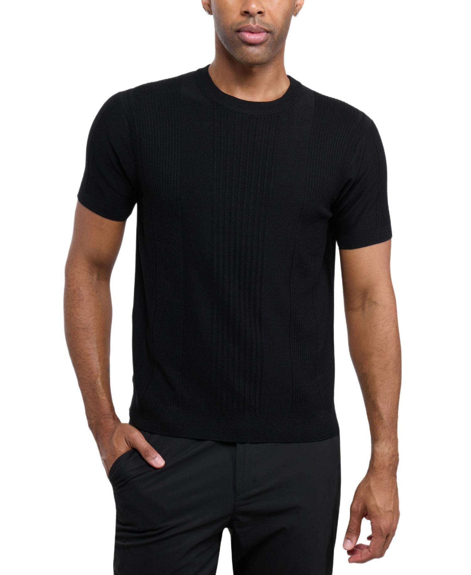 X RAY Men's Crew Rib Neck Raised Stripe Sweater