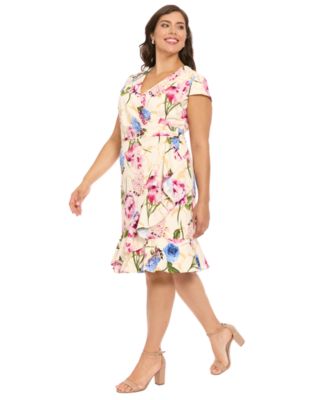 Plus Size Ruffle Skirt Printed Dress