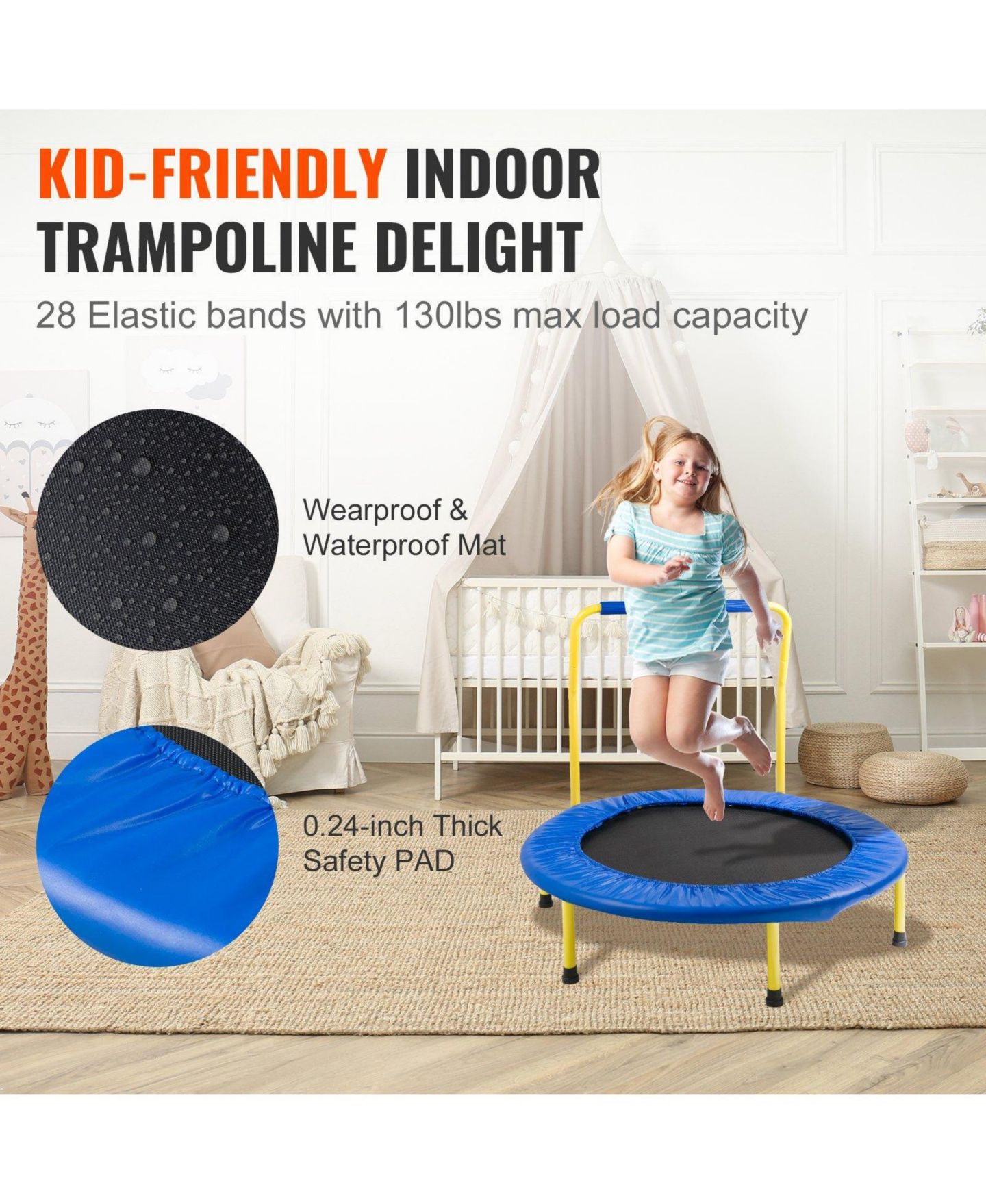 Детская игрушка Mecale 3FT Foldable Trampoline with Handle, Ages 3+, цвет: Синий — фото 7