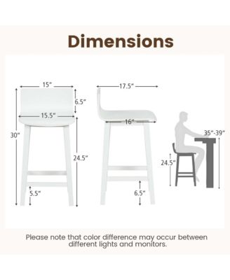 Wood Bar Stools Set of 2 with Solid Back & Seat Mid Century Bar Chairs