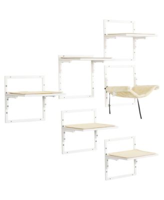 6-Piece Cream Modern Cat Wall Shelves with Hammock