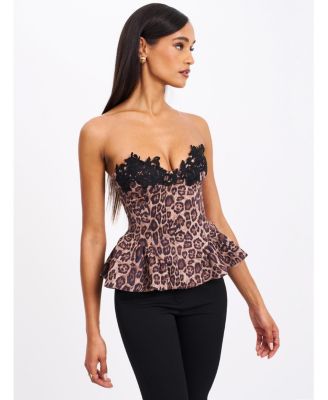 Women's Qiara Cheetah Print Peplum Top with Lace Trim