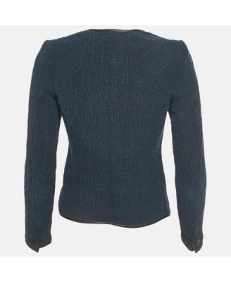 Women's Blue Leather Trim Tweed Jacket