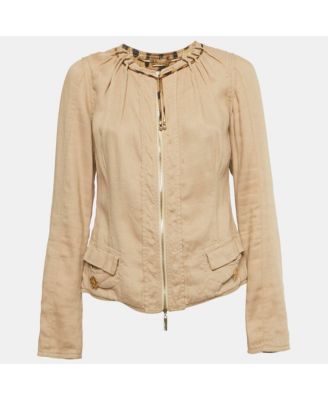 Women's Beige Linen Blend Zip-Up Jacket